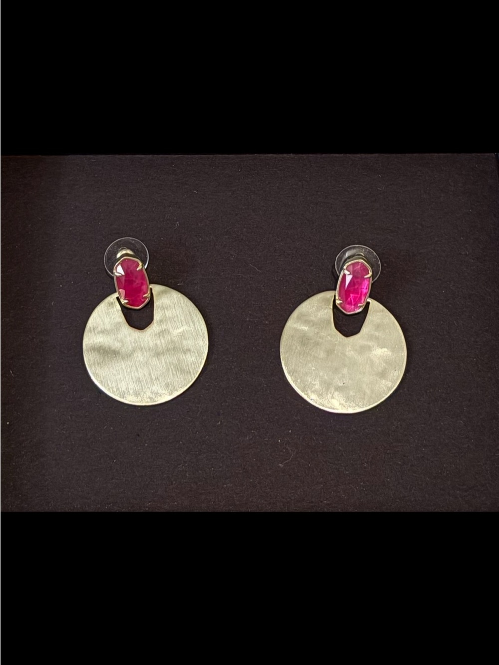 Kendra Scott Gold Disc Drop Earrings with Pink Gem Accents